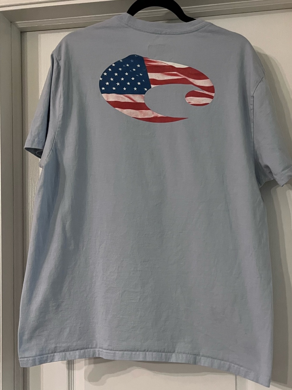 Costa Light Blue American Flag Design Costa Logo Design Short Sleeve Cotton Tee